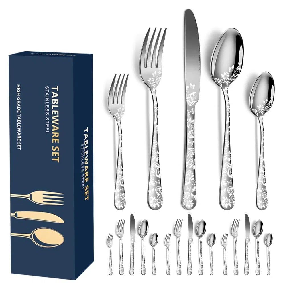 Set di Posate, Aoresac Posate Acciaio Inox da 20 pezzi per 4 Persone, Ideali per La Casa, Il Ristorante, Festa e Come Regalo, Lavabili in Lavastoviglie e Antiruggine (Argento)