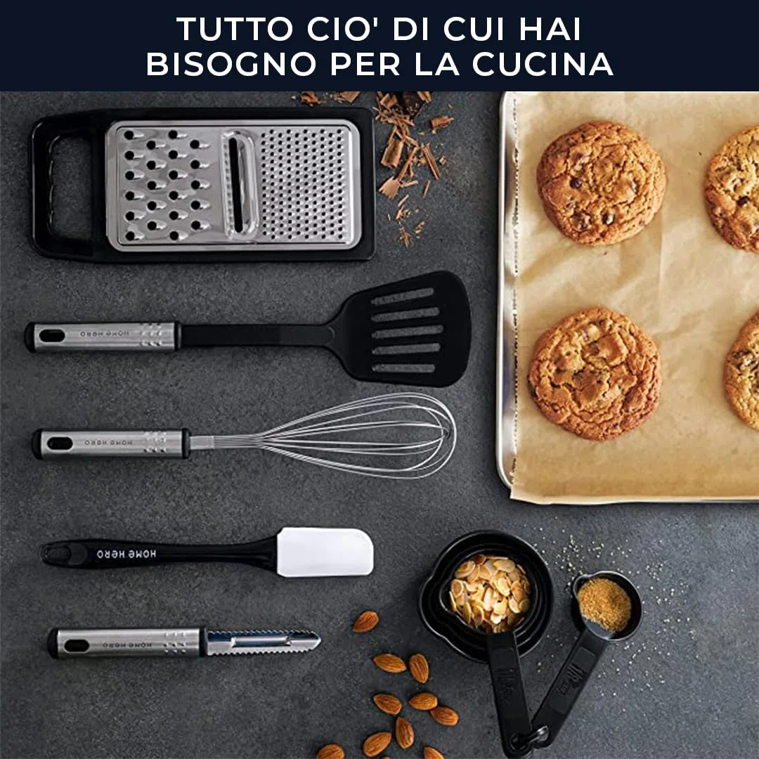 Utensili Cucina Set Termoresistenti al Calore e Antiaderente - Mestoli Spatola Cucchiaio Frusta Pinze Forbici (25 pezzi Nylon Set)