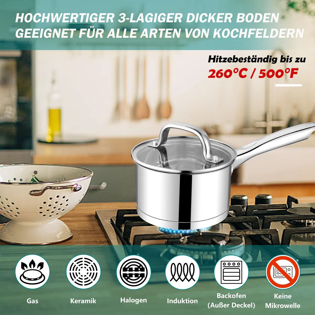 Homikit Casseruola da 18 cm, in acciaio inox