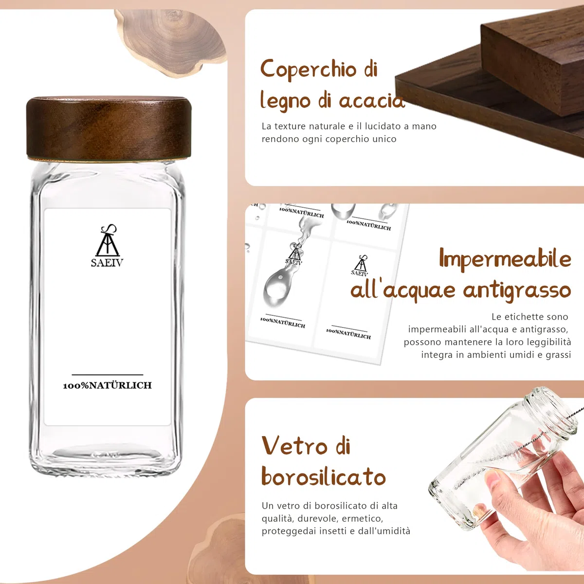 Set di barattoli per spezie, 12 pezzi, 120 ml, sigillati per spezie, portaspezie, portaspezie con coperchio in legno, per l'organizzazione della cucina…
