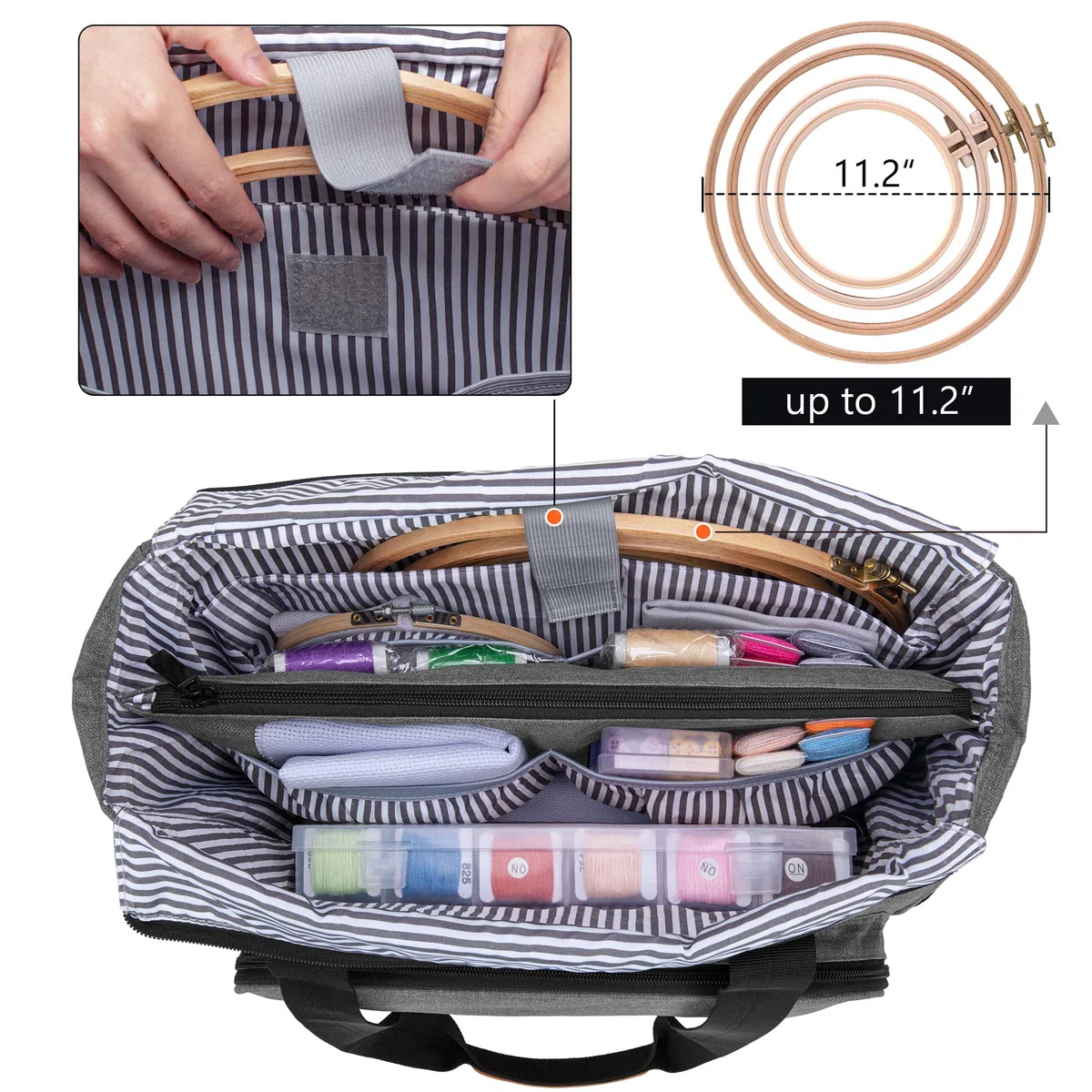 Luxja Borsa per Kit Ricamo, Borsa per Filo da Ricamo, Borsa di Immagazzinaggio per Kit da Ricamare, Grigio