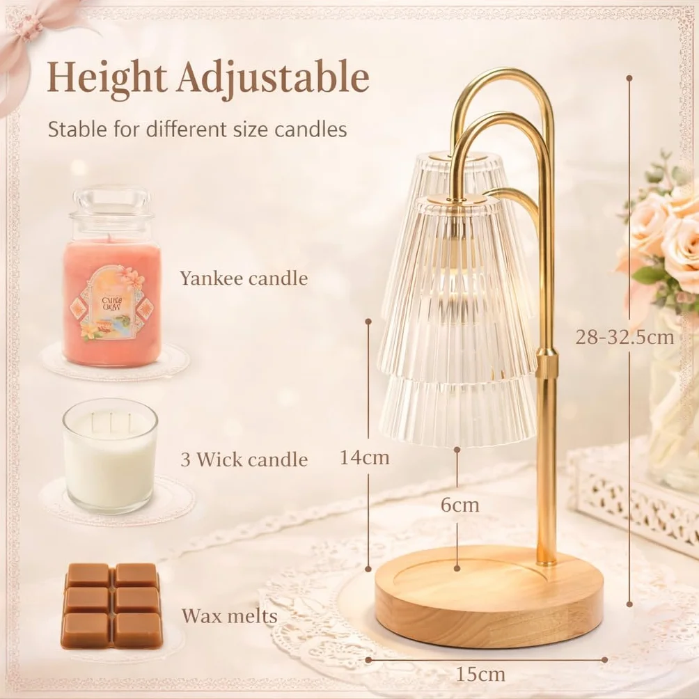 Funistree Candle Warmer Lamp, Lampada Scaldacandele Elettrica, con Timer Dimmer Altezza Regolabile, Senza Fiamma Candele Profumate, 2 Lampadine, Vintage, Regalo Mamma Fidanzata Sorella