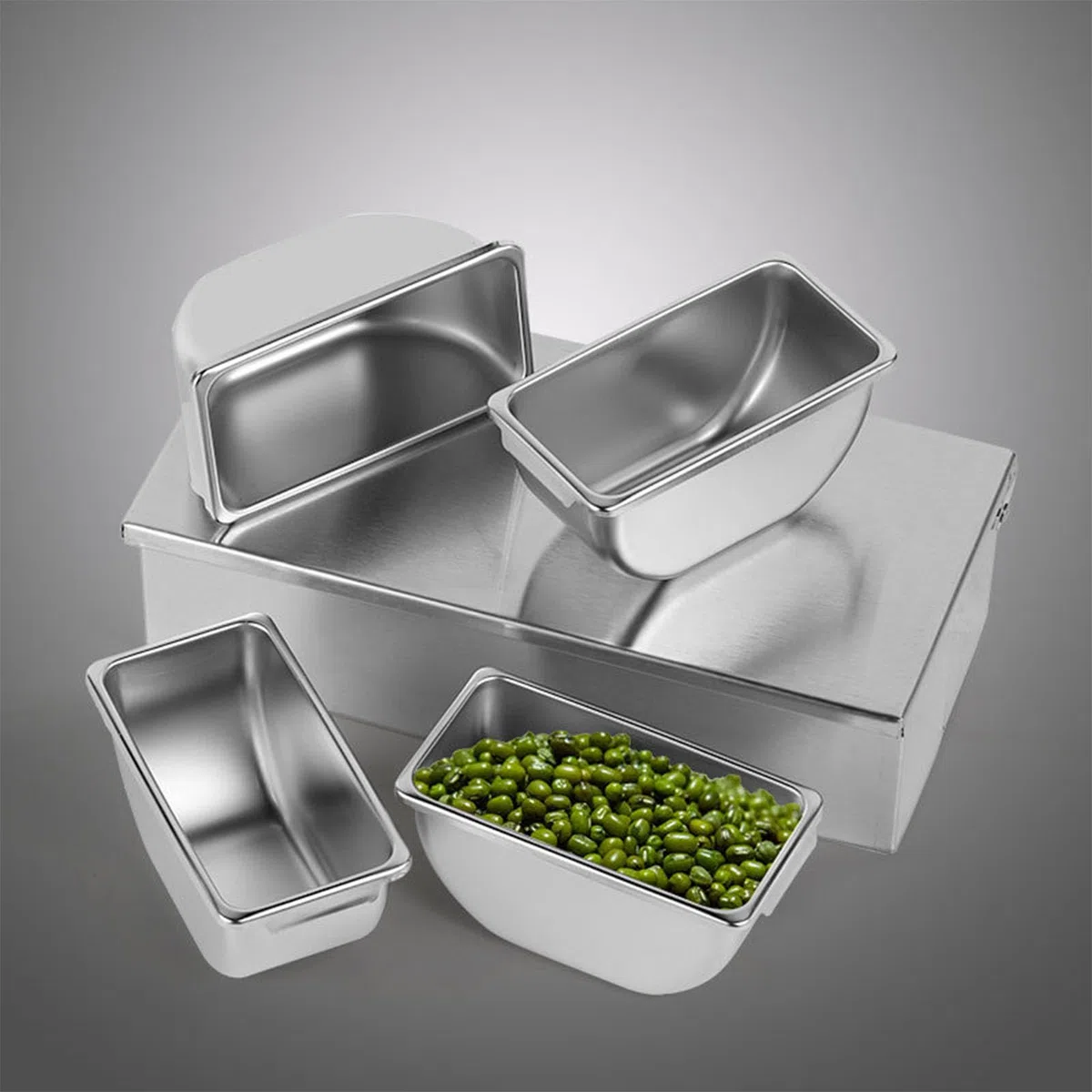 Scatola per condimenti in acciaio inossidabile, vassoi a 4 scomparti Contenitore per condimenti refrigerati Custodia di grande capacità Parte da snack Farina Prodotti secchi Frutta