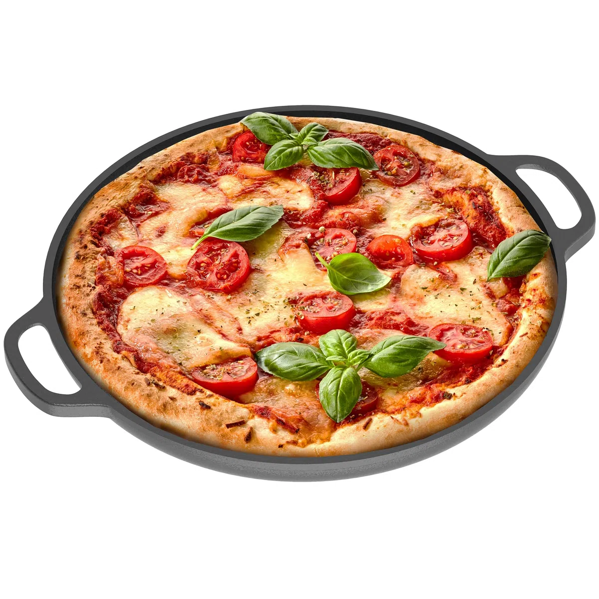 Chef Pomodoro Teglia per Pizza Rotonda in Ghisa Antiaderente da, Teglia Pizza Rotonda con Maniglie, Resiste ad Alte Temperature, Padella Pizza Adatta a Forni, Barbecue, Falò (30 cm)