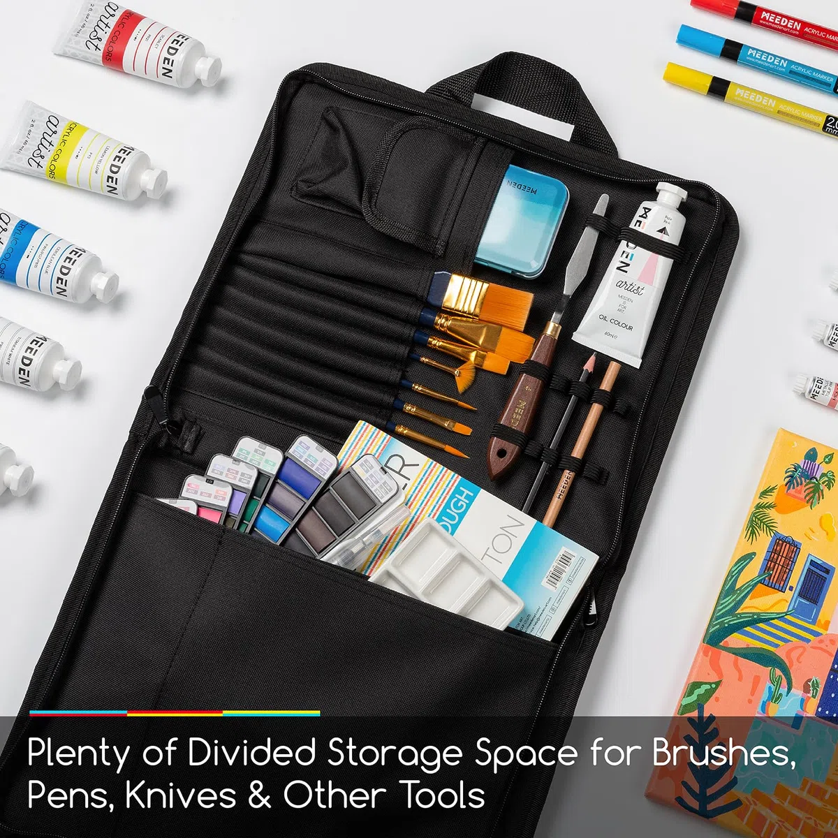 MEEDEN Art Portfolio Sketch Bag: custodia portatile per artisti, per album da disegno e acquerelli da 22,9 x 30,5 cm, con cerniera, per pennelli e penne, accessori artistici su tela, Nero, Forniture