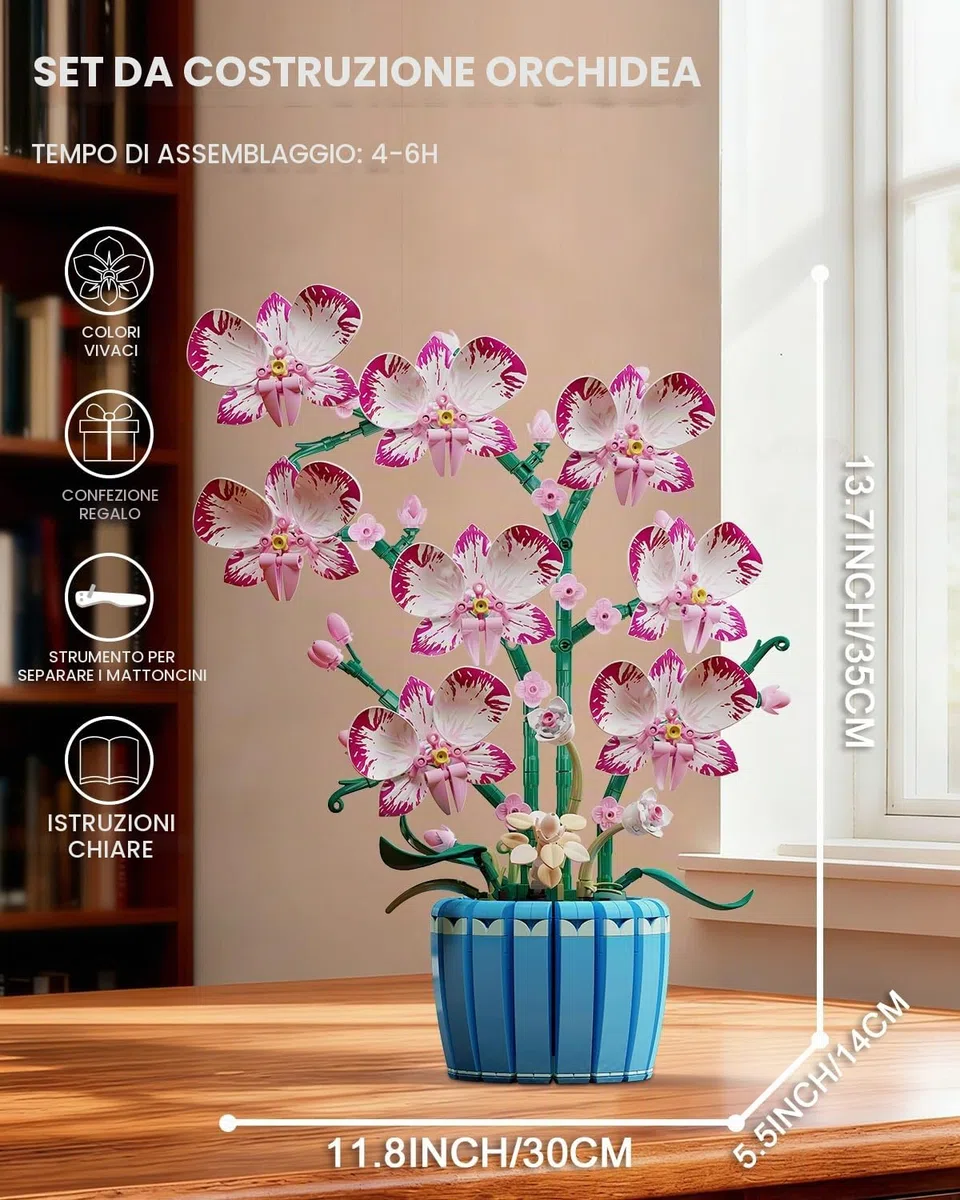 TYCOLE Orchidea Set da Costruire, 779 Fiori Artificiali Botanicals Decorazione Casa Ufficio, Regalo Bambini Adulti Adolescenti, Compleanno, Natale, San Valentino