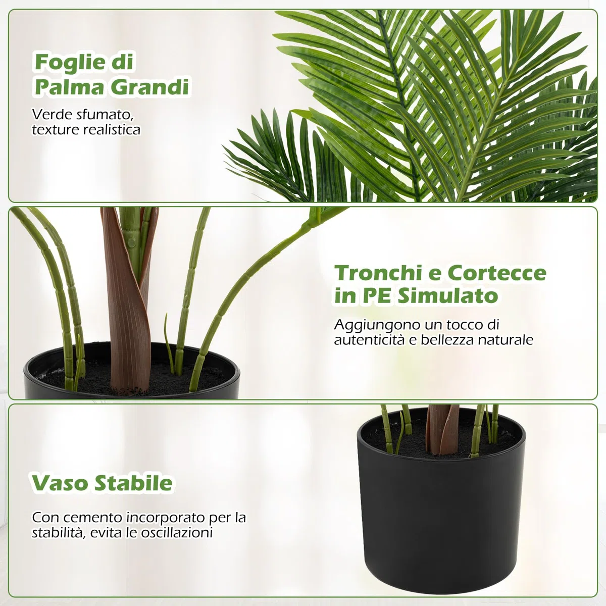 COSTWAY Set di 2 Piante Artificiali di Palma 90 CM/140 CM, Pianta Finta in Vaso da Interno ed Esterno, Decorazione Moderna per Soggiorno, Veranda, Ufficio e Negozio (90 cm)