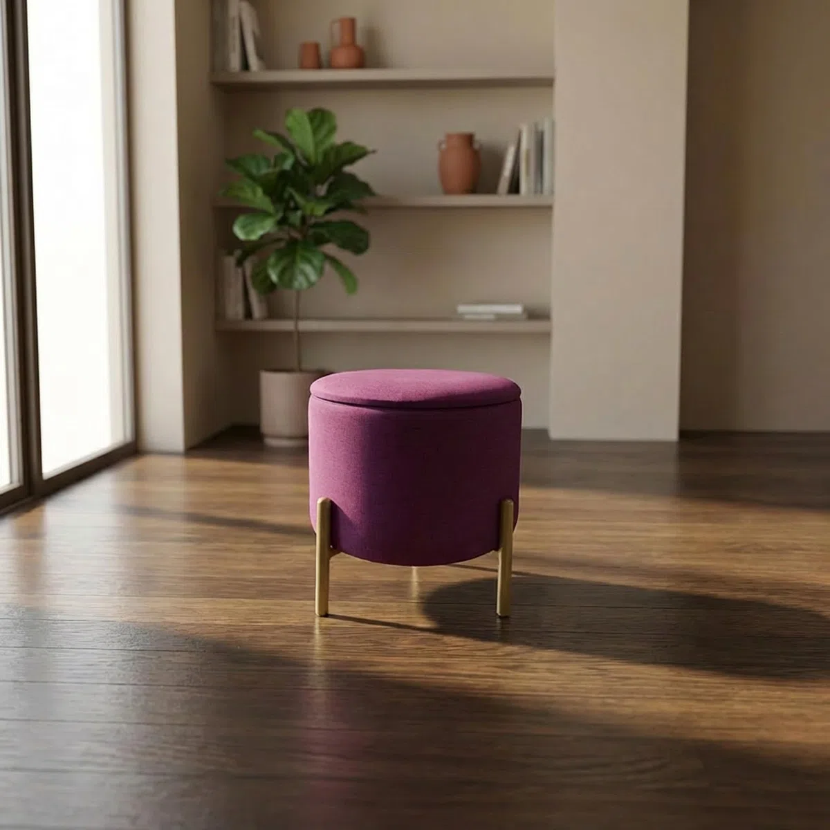 ECHTWERK Pouf Logan, con vano portaoggetti, Coperchio Rimovibile, Contenitore Rotondo, con Piedi in Legno, Adatto per Camera da Letto e Soggiorno, 40 x 40 x 40 cm, Fino a 150 kg, bay