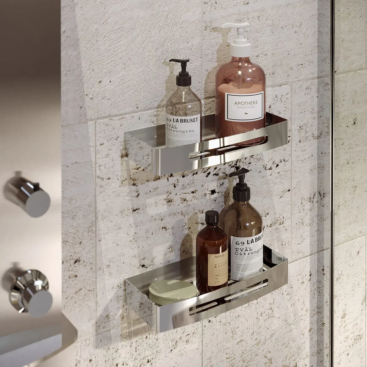 GEDY G-Hanoi, Porta Oggetti Doccia Rettangolare, Organizzatore Bagno in Acciaio Inox 304 con Finitura cromata, Design R&S Gedy, Misure 4,5x30x12,8 cm e 0,612 kg, 2 Anni di Garanzia