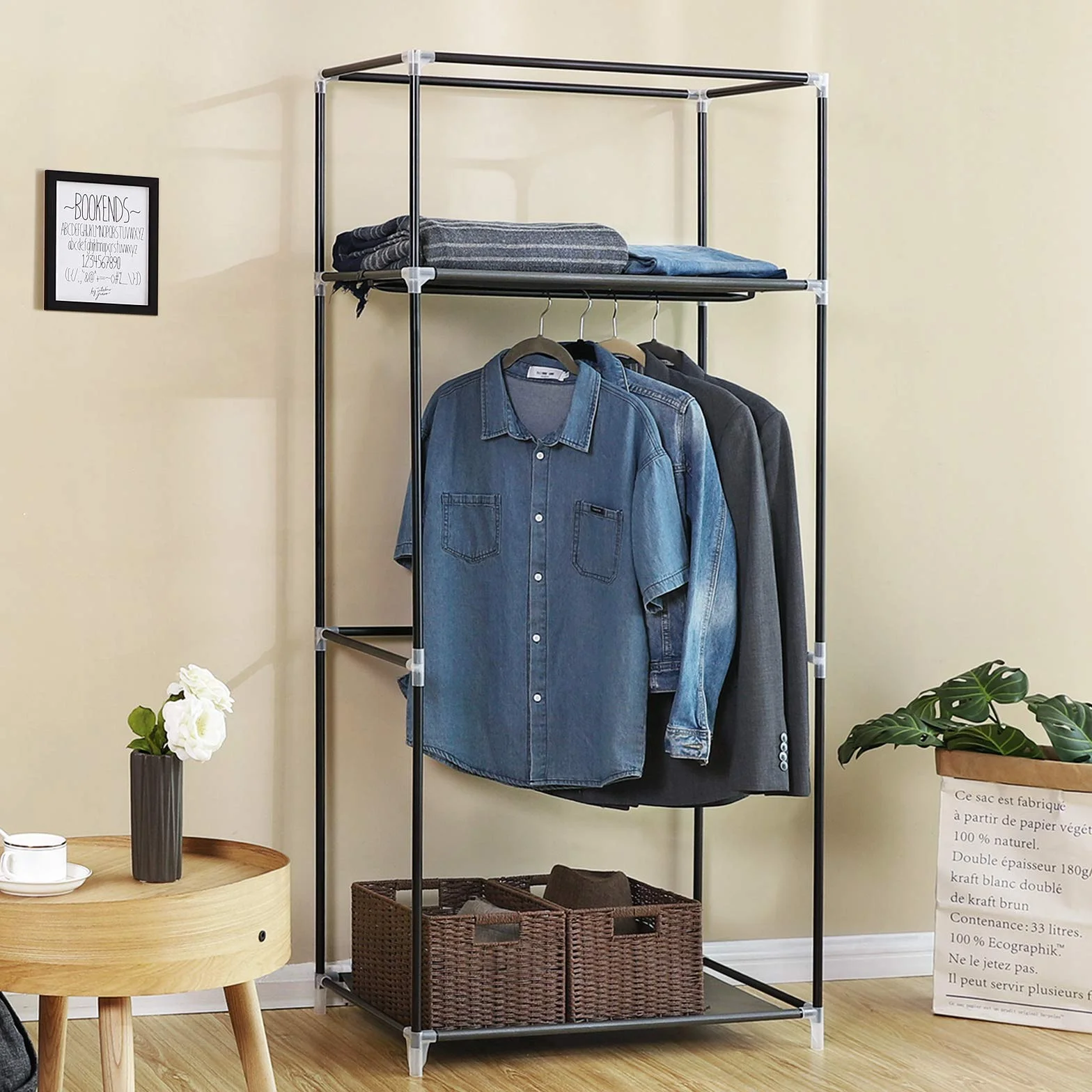 SONGMICS Armadio in tessuto, armadio pieghevole con asta di sospensione, armadio semplice, organizer per giocattoli, scarpe, borse, soggiorno, camera da letto, guardaroba, 75 x 45 x 160 cm, grigio