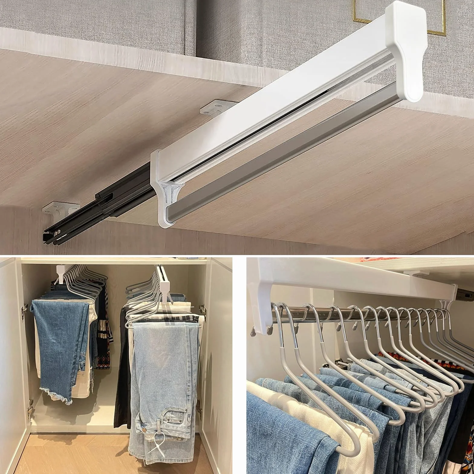 Asta appendiabiti estensibile e regolabile, ideale per appendere le grucce, 347 mm, bianco