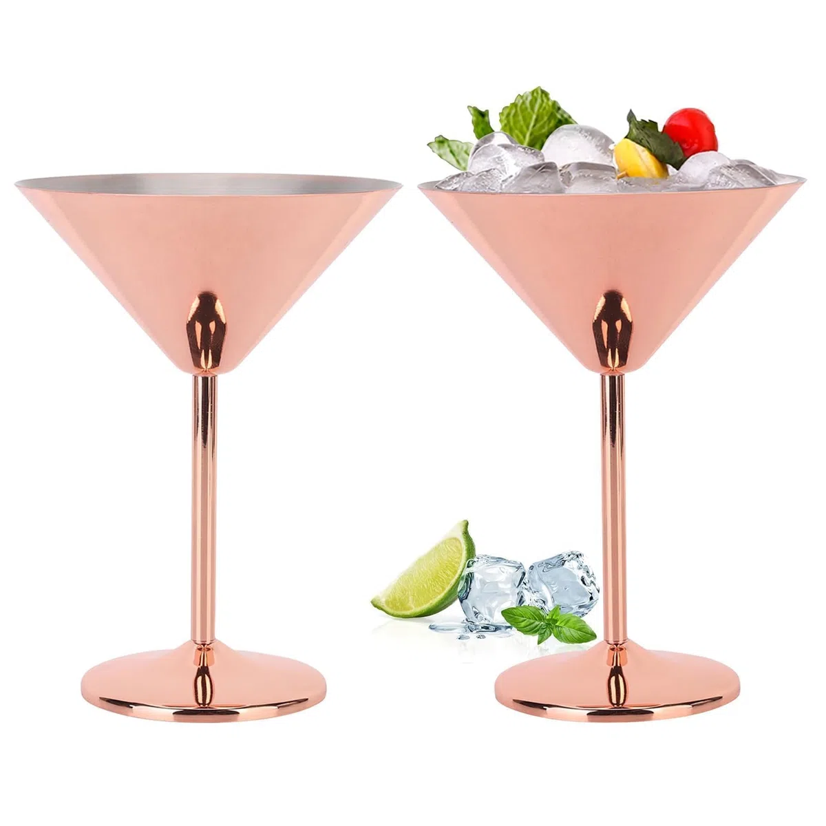 Bicchieri Per Martini Cocktail Set Da 2, Bicchieri Cocktail in Acciaio Inox Metallo Bicchiere Da Cocktail in Oro Rosa Calice Da Vino in Metallo Per Bere Da Bar Martini Margarita