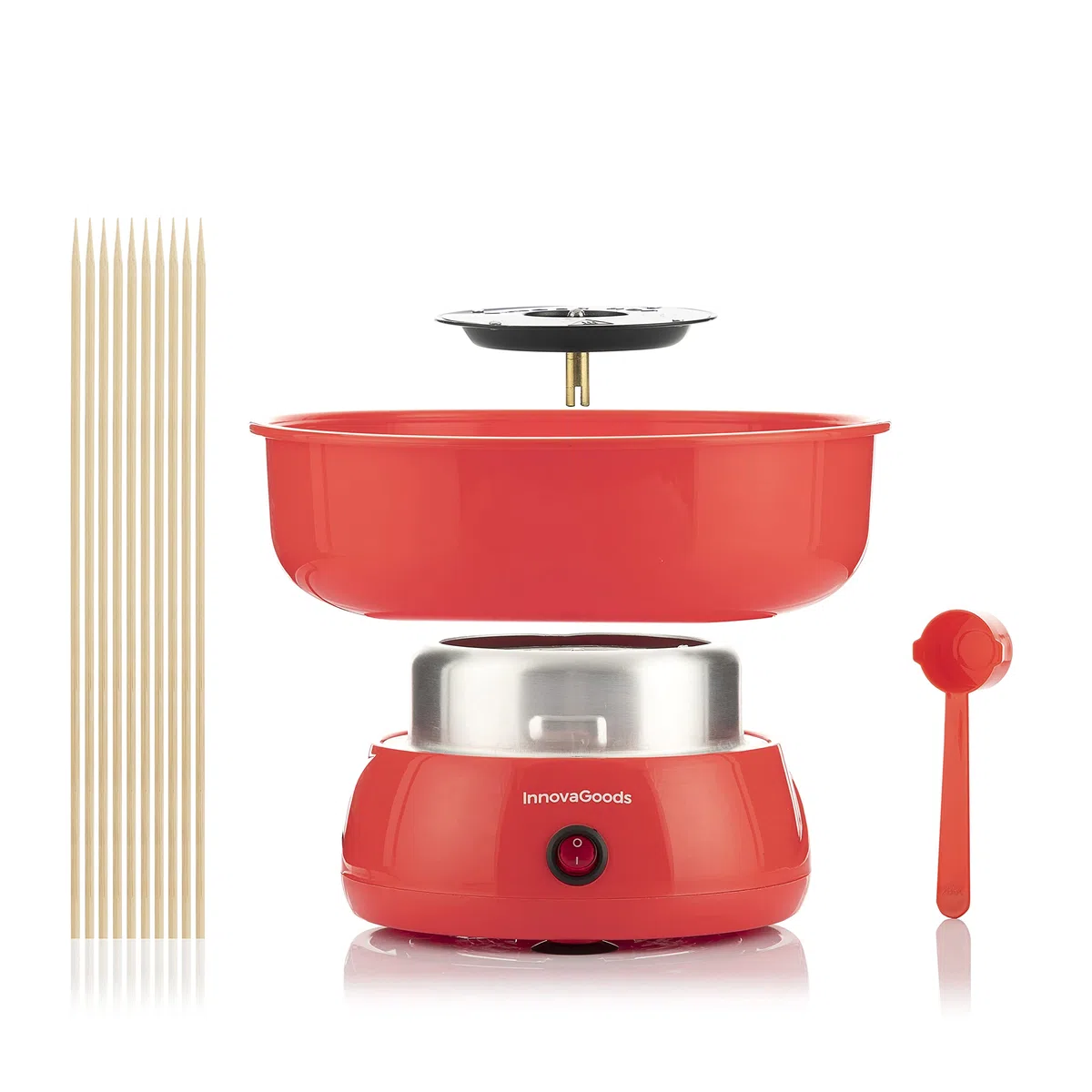 InnovaGoods - Macchina Zucchero Filato Cantty, 450W, Divertimento Feste ed Eventi, Design Moderno, Rapido e Facile da Usare, PP, ABS, Acciaio Inossidabile, Rosso