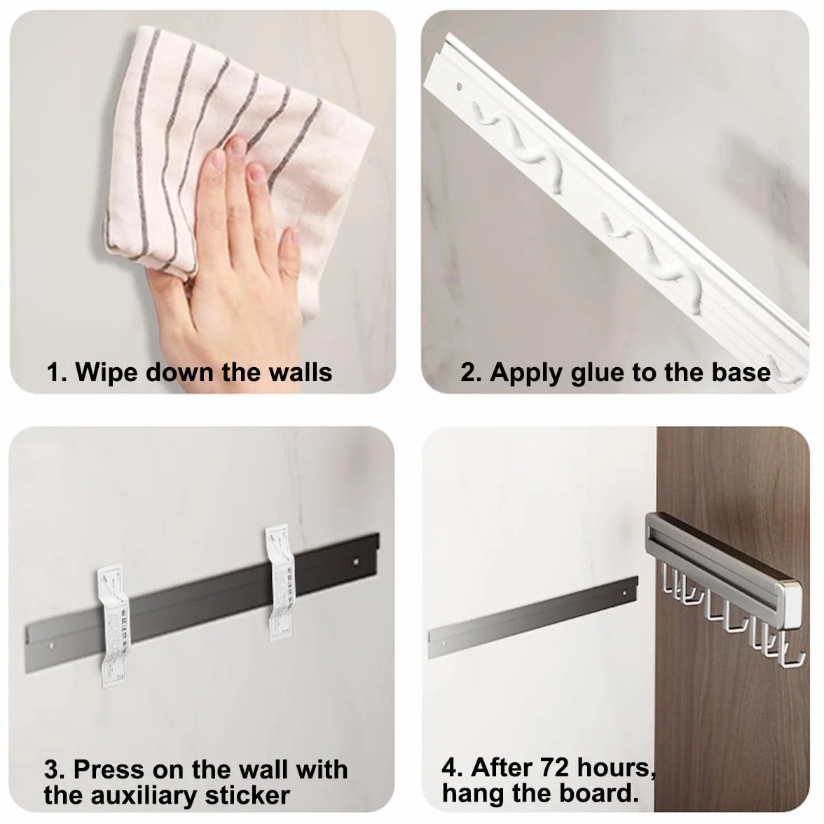 Porta Utensili da Cucina Parete Adesivo, 50cm Barra Portautensili Cucina con 10 Gancio, Barra per Gadget Alluminio per Cucina e Bagno, Grigio