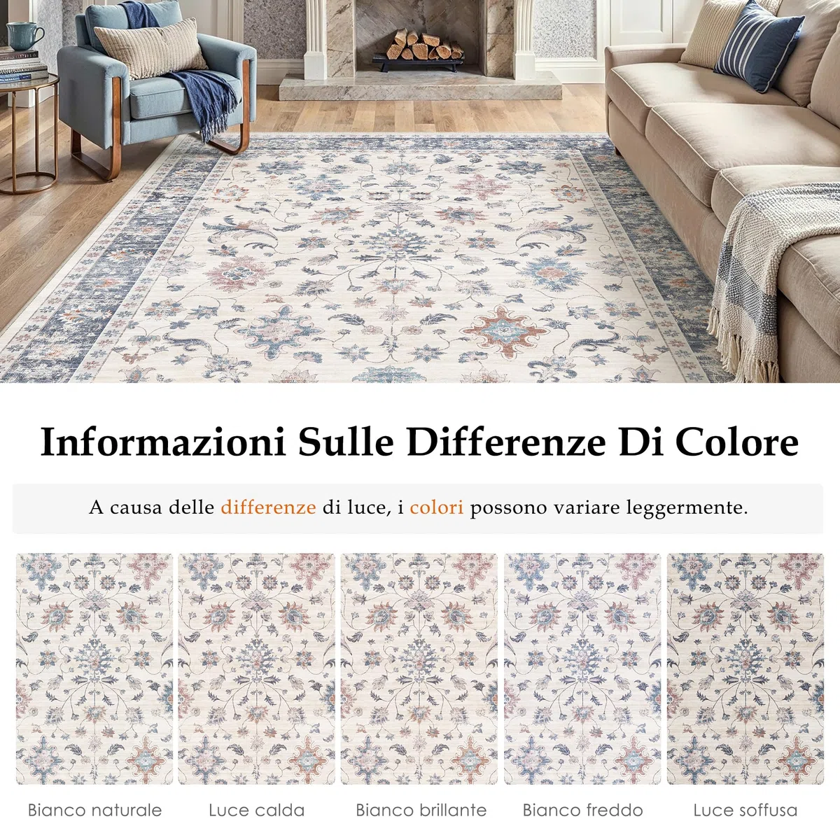 PureCozy Tappeto Corridoio Blu Tappeti 60x240cm Cucina Antiscivolo Lavabile in Lavatrice Moderno Floreale Tapette Camera da Letto Scendiletto Cameretta Ufficio Pelo Corto Lungo Carpet