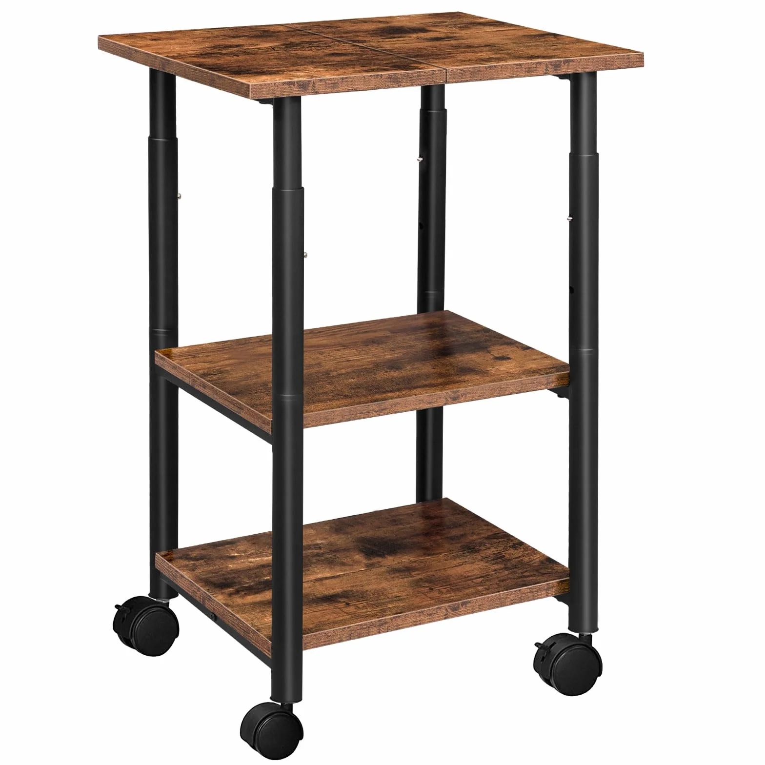 HOOBRO Porta stampante, Carrello a 3 Livelli, Scaffale Portaoggetti con Rotelle, 48.5 x 40 x 67 cm, Montaggio Facile, Design Industriale, per Studio Ufficio Scuola, Marrone Vintage e Nero EBF03PS01