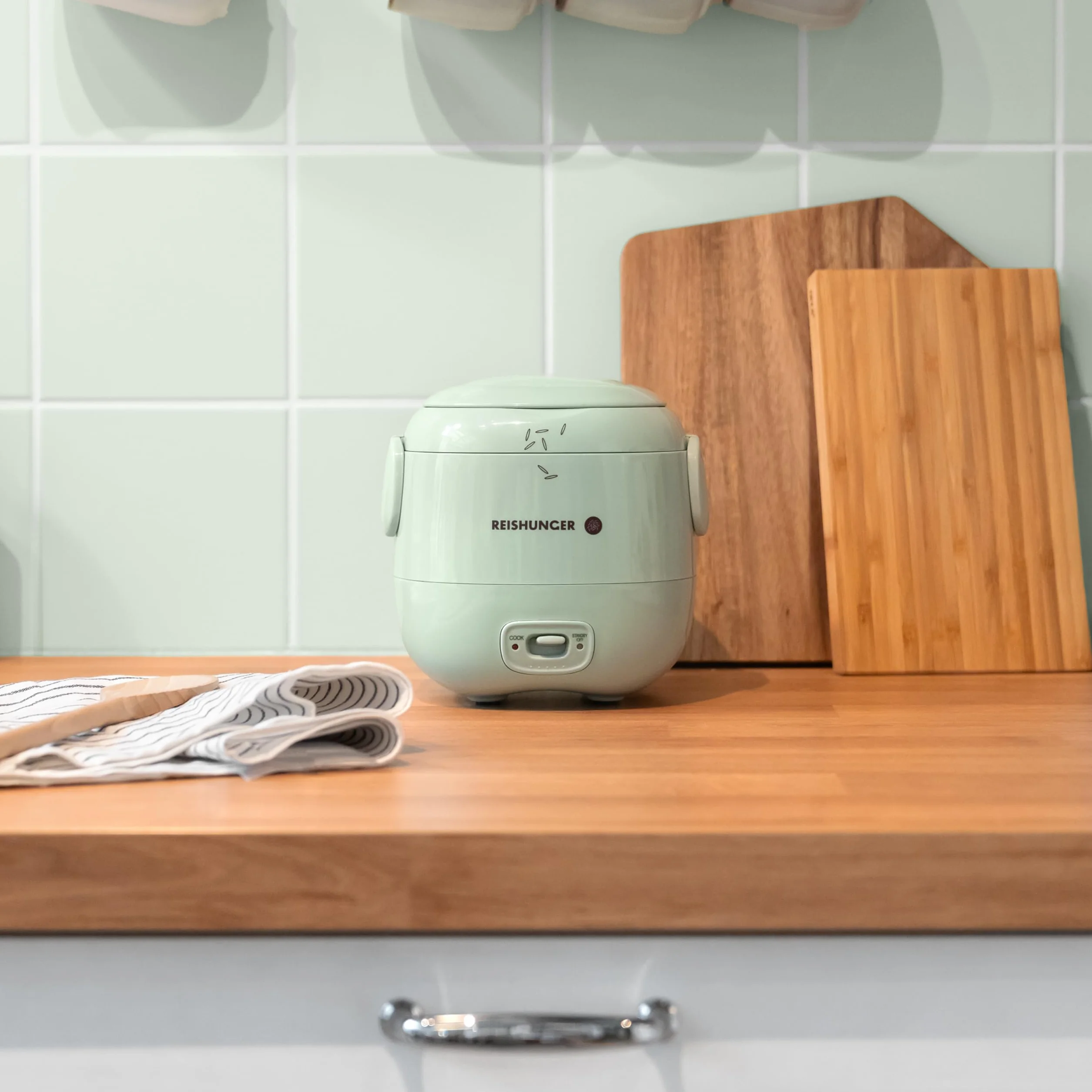 REISHUNGER Mini cuoci riso, verde salvia | 0,3 l – 1–2 porzioni | rivestimento in ceramica – pentola premium | formato compatto per case piccole e da portare in viaggio