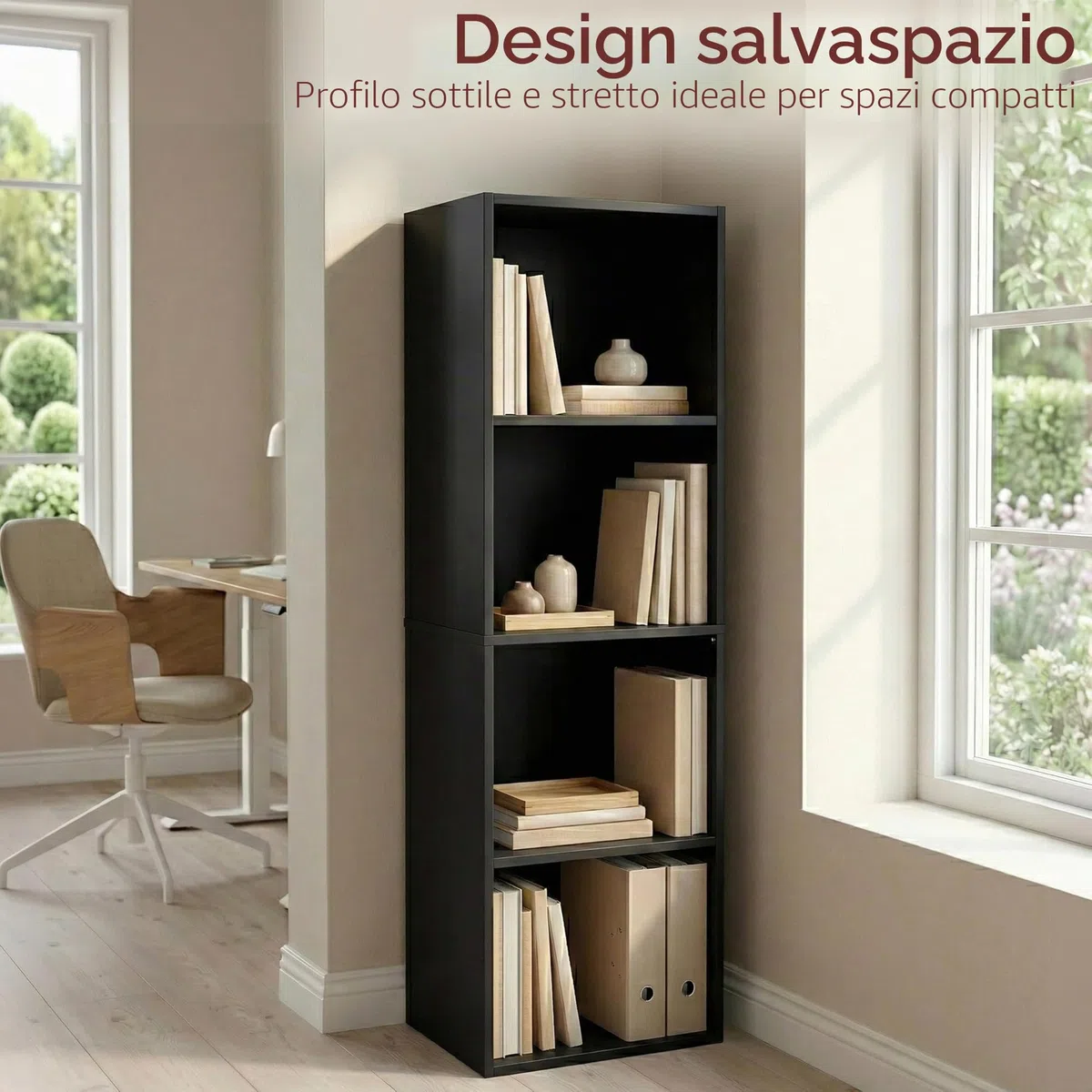 Vida Designs Oxford 4 Ripiano Cubo Libreria, Moderno Space-Saving Mobile contenitore for Soggiorno, Camera da letto or Ufficio, Autoportante Esposizione Shelf, H106xW32xD24cm (Nero)