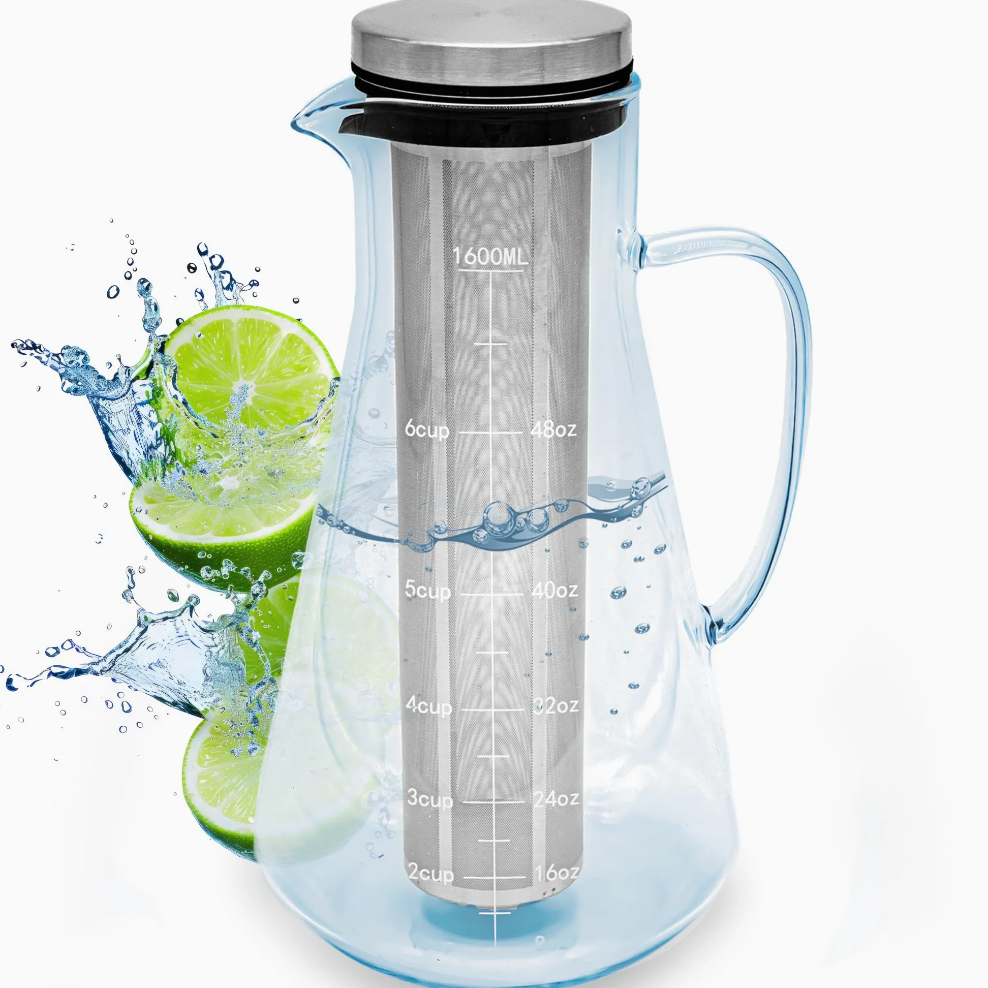 ORINKO® Caraffa Vetro - Brocca in Vetro con Tappo per Acqua, Design Elegante per Tisane e Spritz - Caraffa Acqua Vetro con Coperchio per Frigo - Brocche Ideali per Ogni Occasione