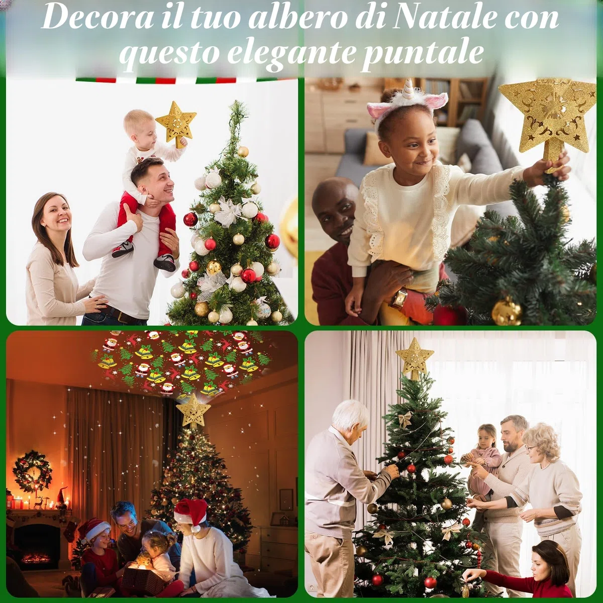 Puntale Stella Albero di Natale, Punta dell'Albero con Proiettore LED Rotante Incorporato, Tree Topper, Stella Albero Superiore, Cima dell'Albero a Stella Decorazione per l'albero di Natale