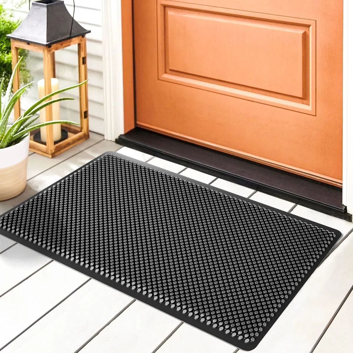 Fowooyeen Zerbino Ingresso, Tappeto Lavabile, Tappetino Entrata Asciugapassi Antiscivolo per Interni ed Esterni, Casa e Ufficio, Silicone Resistente - 43x76 cm, Nero