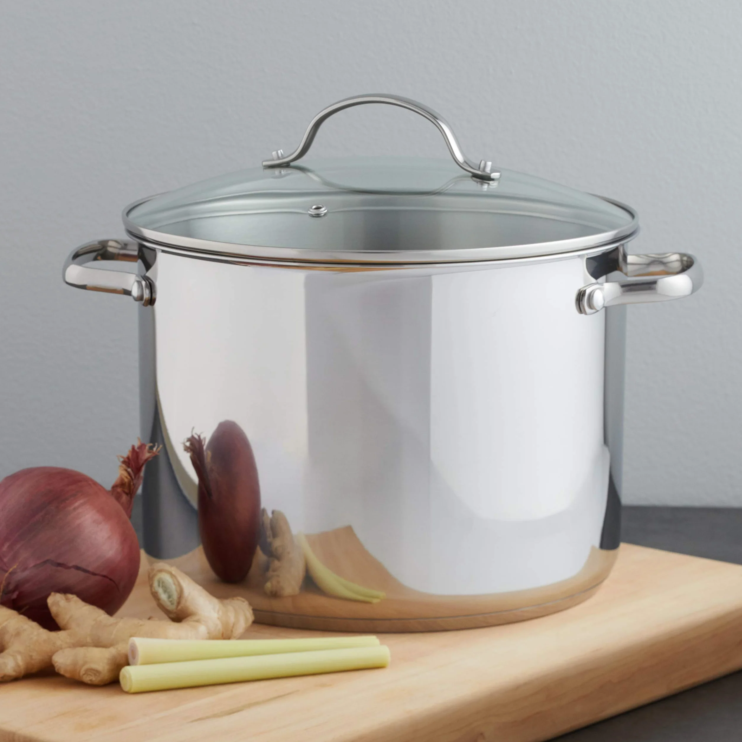 Amazon Basics Pentolone in acciaio INOX da 7.6 litri, con coperchio, Argento