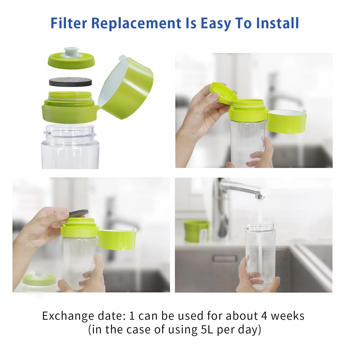 Dischi per filtro dell'acqua a micro disco compatibili con bottiglie filtranti Brita Fill and Go, caraffe, riducono cloro, microparticelle e altre impurità (confezione da 8)