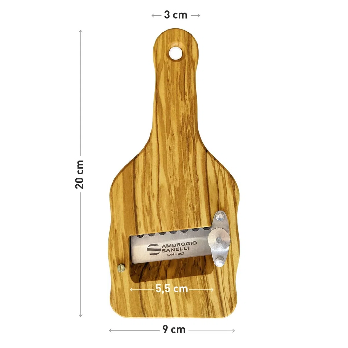Sanelli Ambrogio Ambrogio Sanelli-Affettatartufi in Legno Manico in Ulivo, Ergonomico ed Antiscivolo. Regolatore di qualità per Un Taglio preciso. Lama ondulata, Marrone, 23.0x9.0x2.5 cm