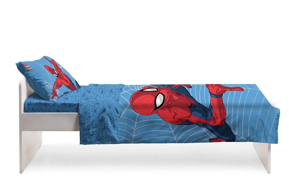 Set Lenzuolo Copriletto Singolo Spiderman 100% Cotone, Completo Letto Copriletto, Lenzuolo da Sopra con Ribaltina + Lenzuolo da Sotto con Angoli + Federa