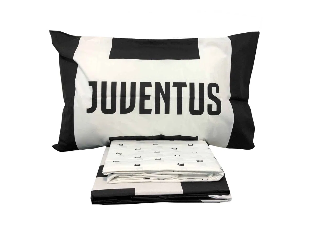 hermet Juventus FC, Lenzuola Letto Singolo, Completo Lenzuolo 1 Piazza, Bianco Nero, Lenzuolo Sopra, Lenzuolo Con Angoli, Federa, 100% Puro Cotone, Prodotto Ufficiale