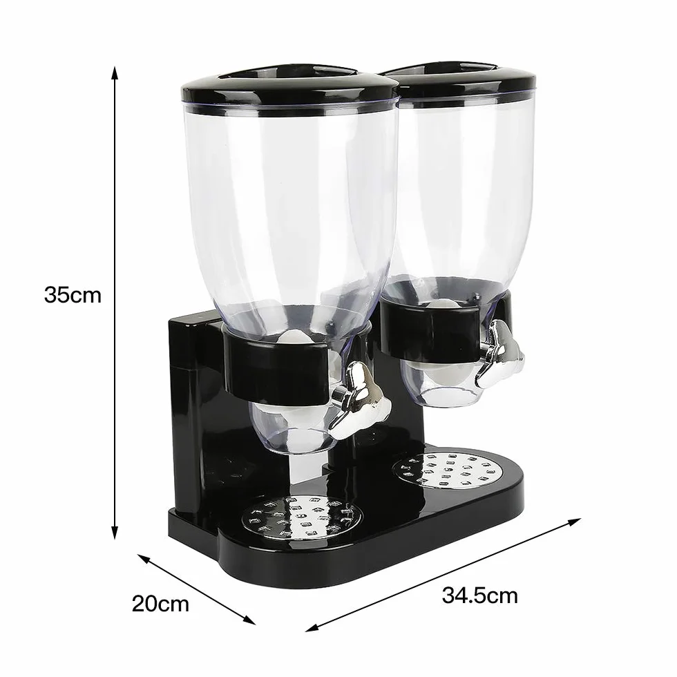 Doppio plastica Doppio dispenser per cereali Cornflakes, dispenser per cereali, cereali, Dry food Cereal dispenser double canister, Clear canister Fresh Candy titanio chicchi di stoccaggio (Nero)