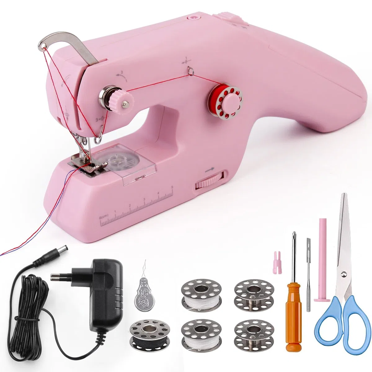 HKC Macchina da Cucire a Mano Elettrica Portatile - Doppio Filo Con Accessori per Principianti, Punto Veloce per Uso Domestico, Cucire Vestiti, Tende