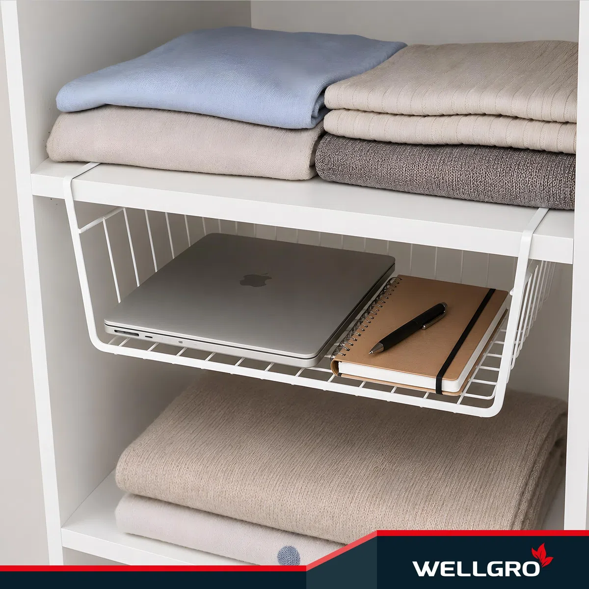 WELLGRO Set Di 4 Cestini Per Armadio Da Appendere In Metallo Per Ottenere Ulteriore Spazio, Circa 41 X 25 X 14 Cm, Bianco