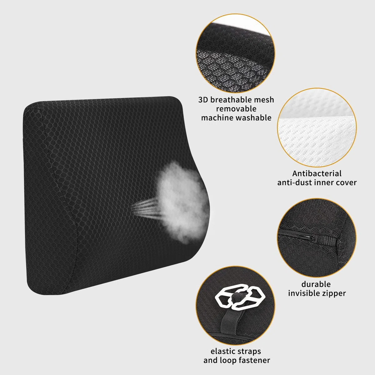 Livtribe Cuscino di supporto lombare per auto, supporto posteriore in memory foam, cuscino di supporto per schienale medio/inferiore per seggiolino auto (nero)