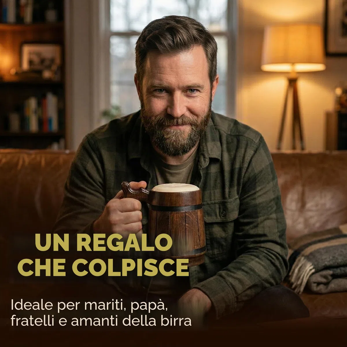 Boccale di birra fatto a mano in legno di rovere con acciaio inossidabile Ecologico naturale 0,6 litri (20 once) marrone retrò