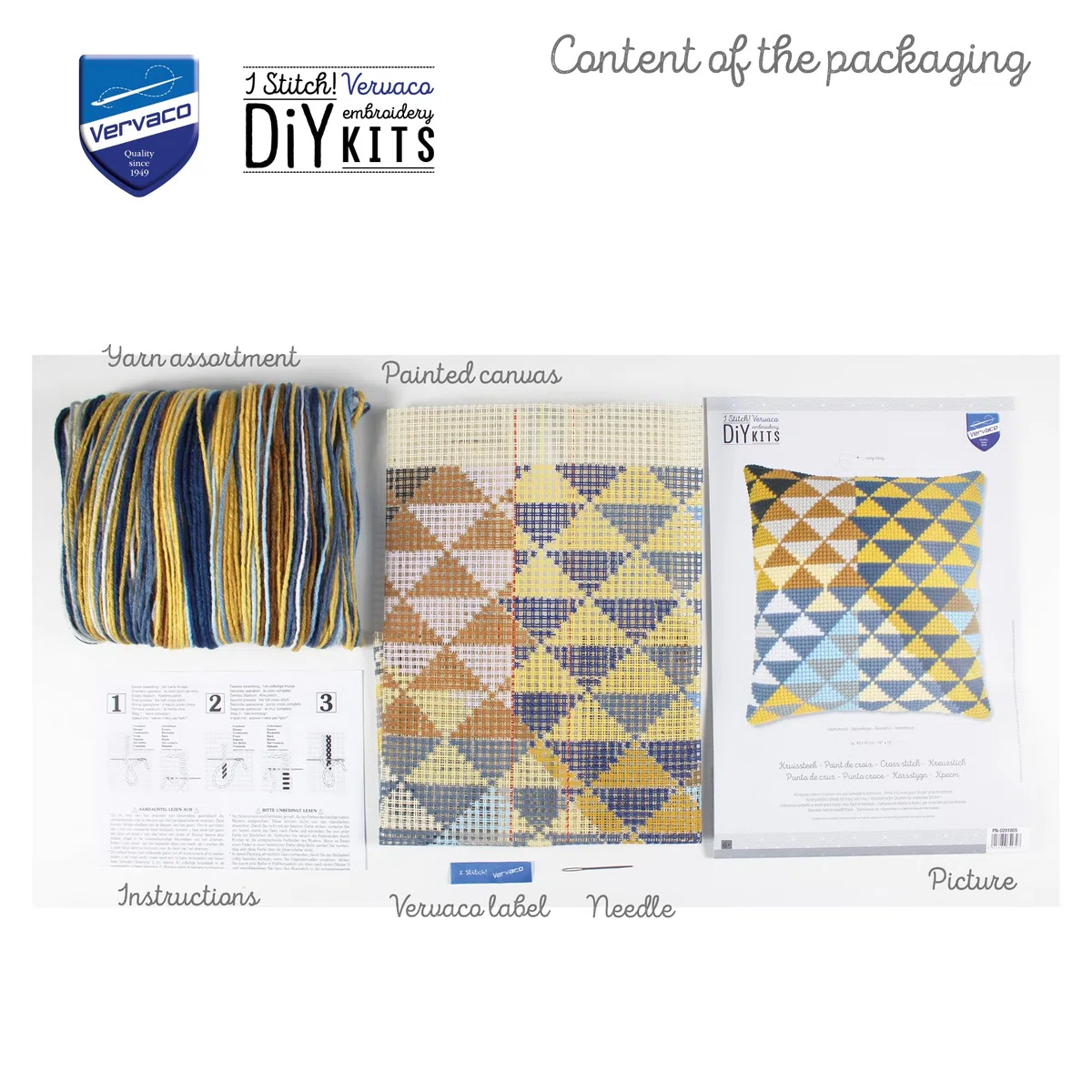 VERVACO Kit Cuscino Punto Croce GEOMETRICO Set Ricamo Principianti Cuscini Gobelin Decorativi ca. 40 x 40 cm Accessori Per Lavoretti Creativi DIY Casa Decor Hobby Adulti Cross Stitch