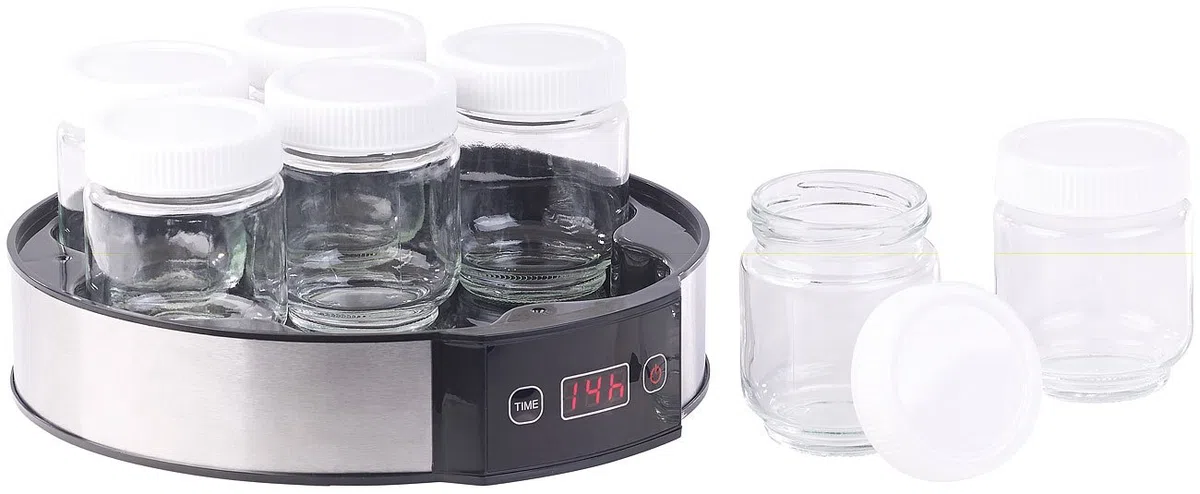 Rosenstein & Söhne yogurtiera: Yogurt Maker, Timer, 7 bicchieri porzionati da 190 ml (macchina per yogurt, termostato elettrico fai da te cultura fresca)