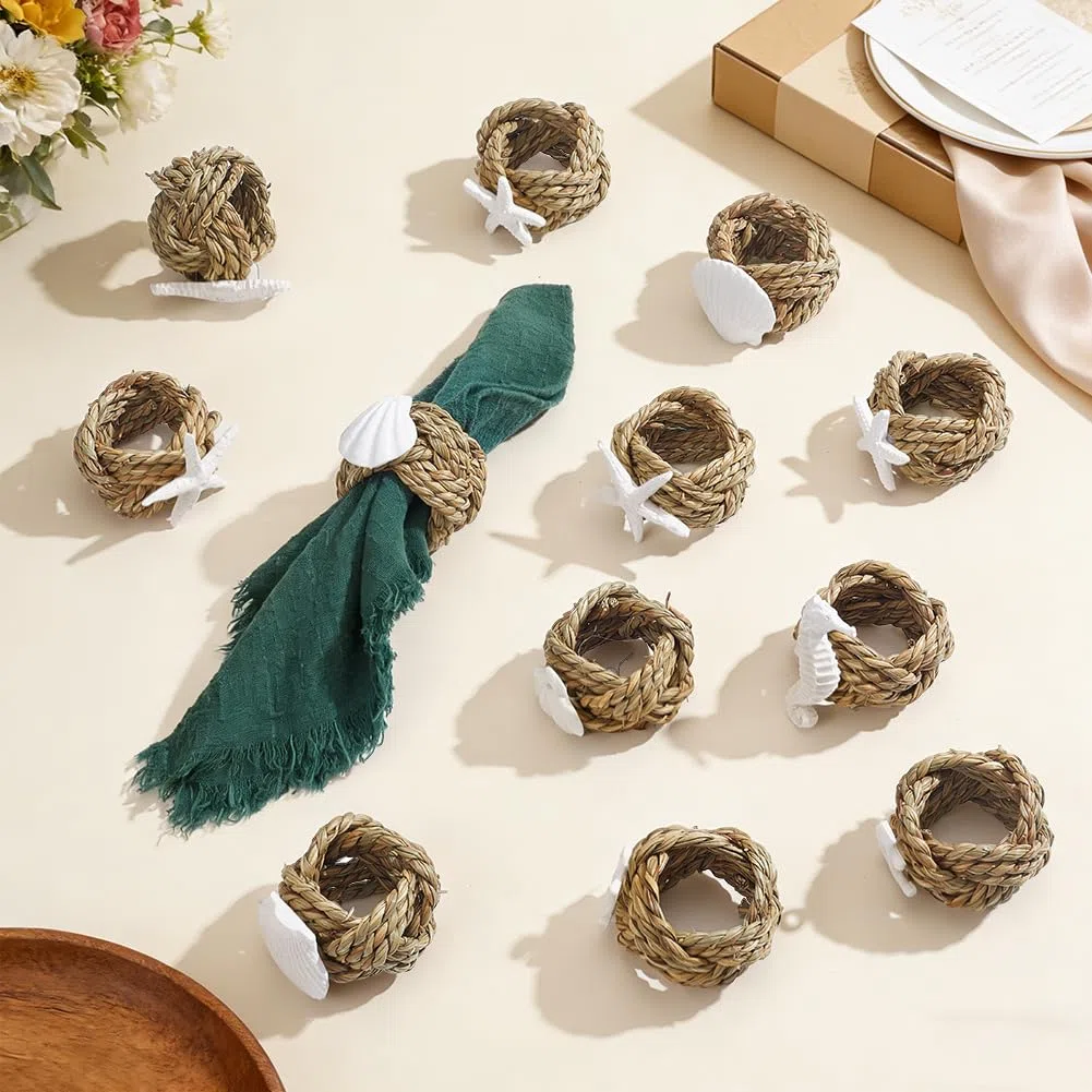 NBEADS 12 pz 6 anelli per Tovaglioli In Stile Costiero, Ornamenti In Resina, Stelle Marine, Cavallucci Marini Porta Tovaglioli Nautici per Decorazioni Da Tavola per Matrimoni In Spiaggia e Cene.