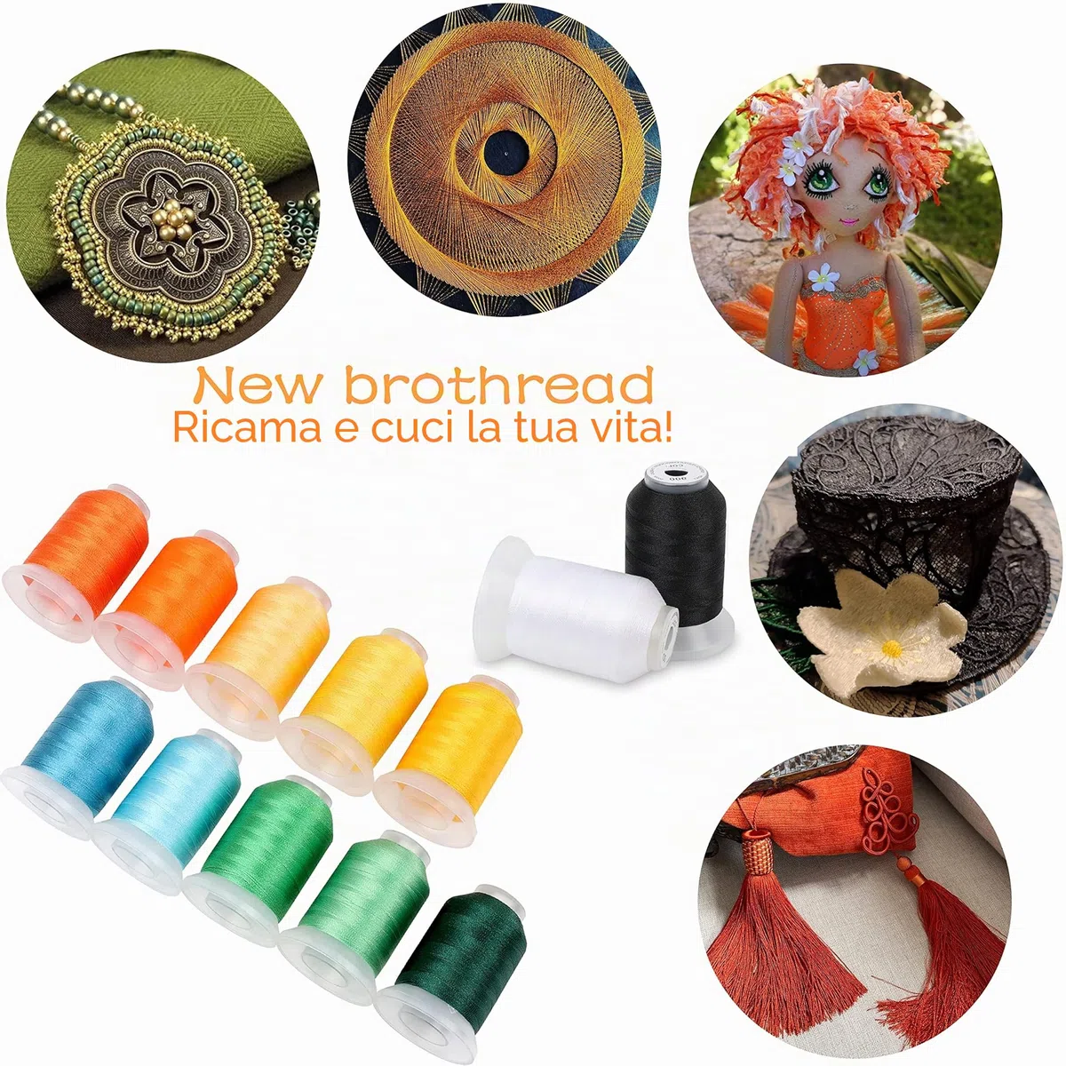 New brothread 40 Brother Colori poliestere filo di ricamo macchina 500M(550Y) / bobina Per Brother/Babylock/Janome/Singer/Pfaff ricami e cuciture macchina