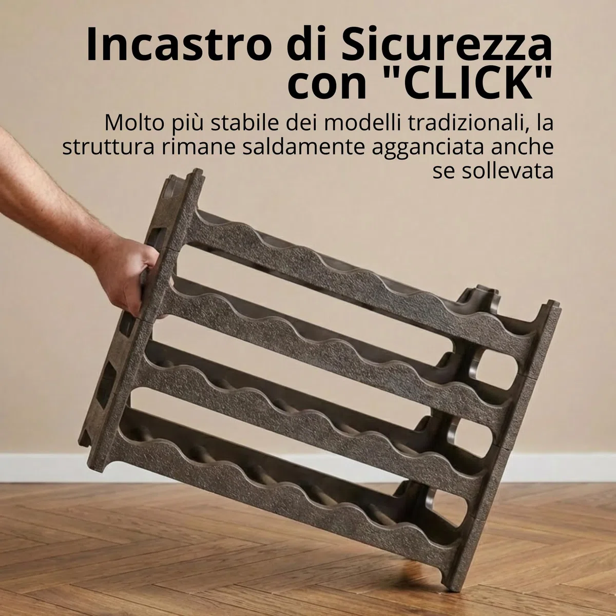 CookandSupply x TheWV Cantinetta Vino in Plastica Modulare Impilabile, Portabottiglie Effetto Pelle Martellata, 6 Bottiglie per Modulo, Scaffale Portavino Salvaspazio - Marrone Corten, 18