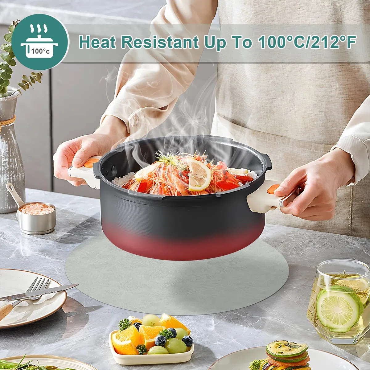Set di 6 tovagliette e sottobicchieri rotondi da 15 pollici, tovagliette da cucina antiscivolo e impermeabili su entrambi i lati per la casa, il ristorante, il tavolo da pranzo