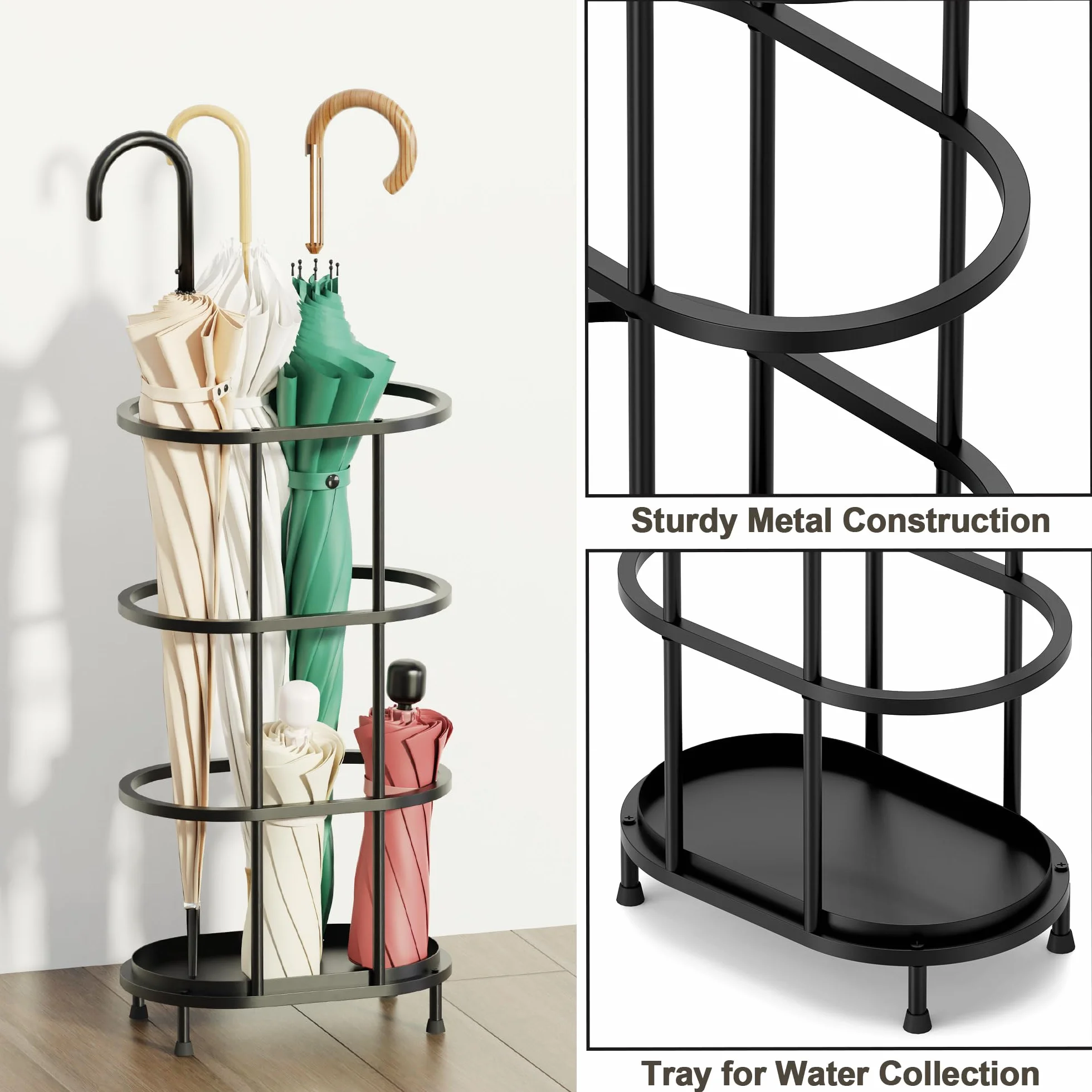 Alyoen Portaombrelli per ingresso, grande portaombrelli in metallo, 17 x 27 x 55 cm, con piedini regolabili, decorativo, autoportante, ellittico, traforato, per casa e ufficio