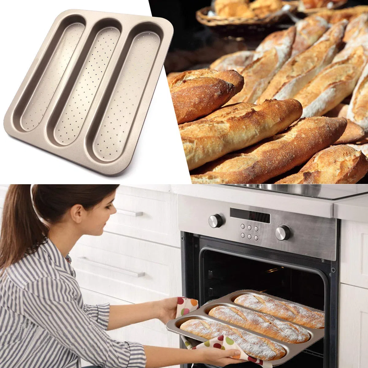 Stampo per Baguette Teglia per Pane da Forno Stampo Pane Perforato Teglia per Baguette Antiaderente Teglie Forate per il Pane Acciaio al Carbonio Addensare Non Ferirsi le Mani