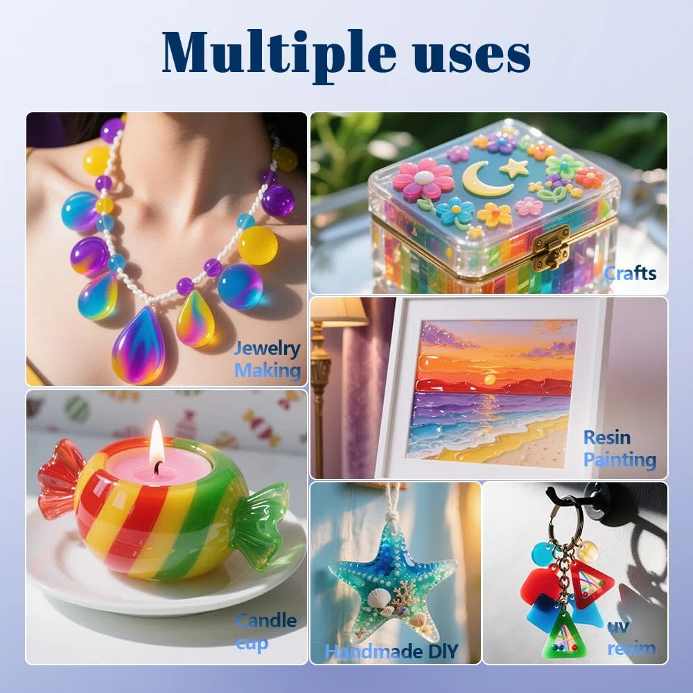 Kit di resina UV in 18 colori, resina epossidica trasparente a polimerizzazione rapida, per la creazione di gioielli, artigianato fai da te, nail art, alta durezza e sicurezza (20 g ciascuno)
