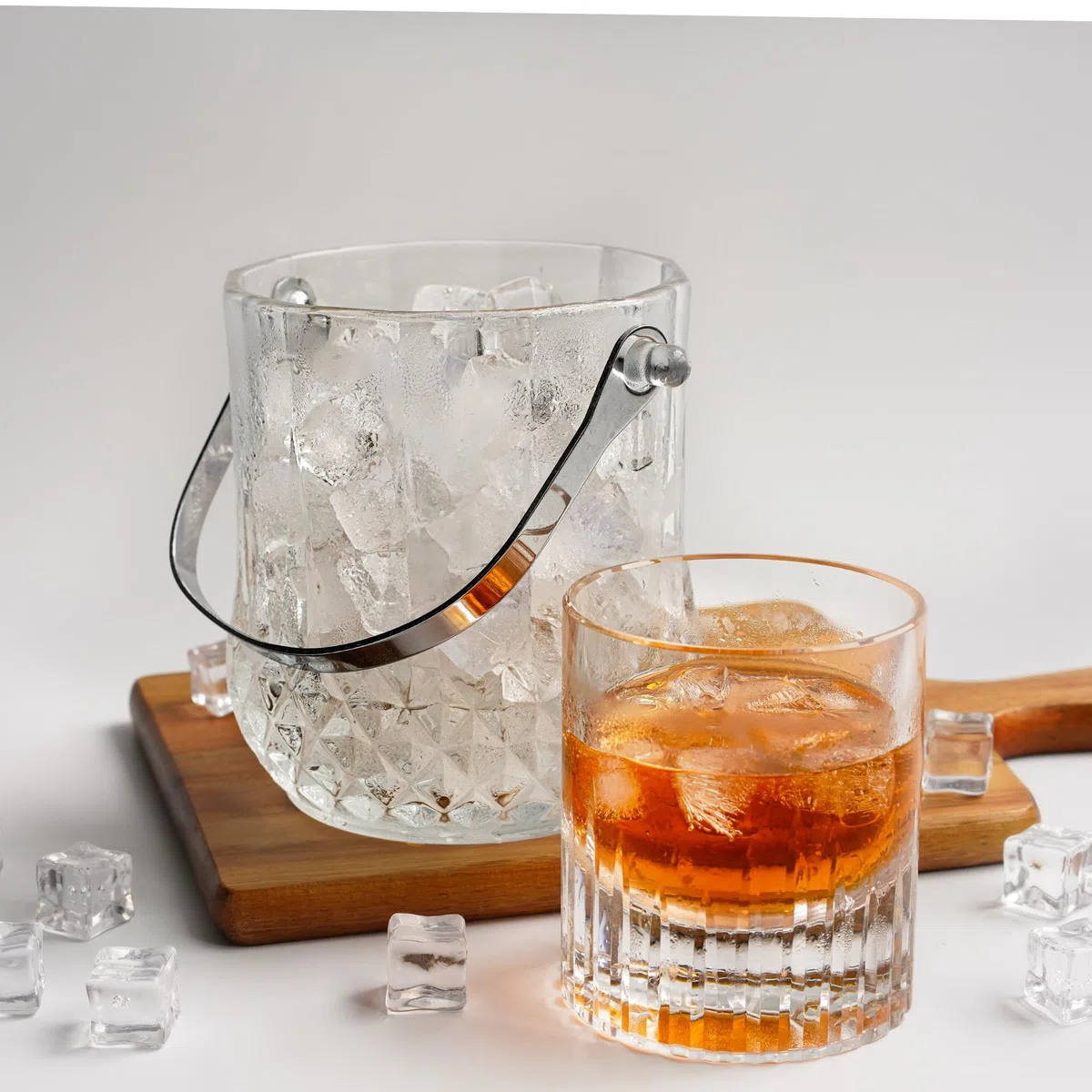 Secchiello del ghiaccio in vetro con manico e pinza per ghiaccio, con capacità di 37 once di ghiaccio, secchi trasparenti in cristallo per bar a casa, accessori per cocktail, vino, feste, secchiello