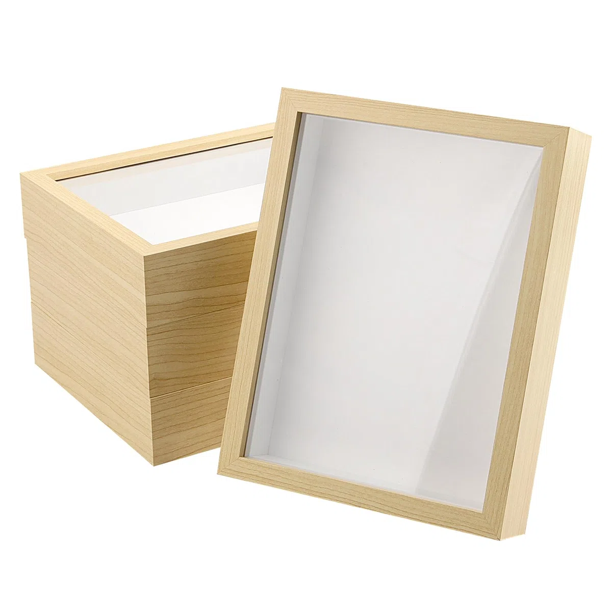 Confezione da 4 cornici in legno, 15,2 x 20,3 cm, per fiori e cimeli, in legno naturale con parte anteriore in acrilico, profondità 3 cm
