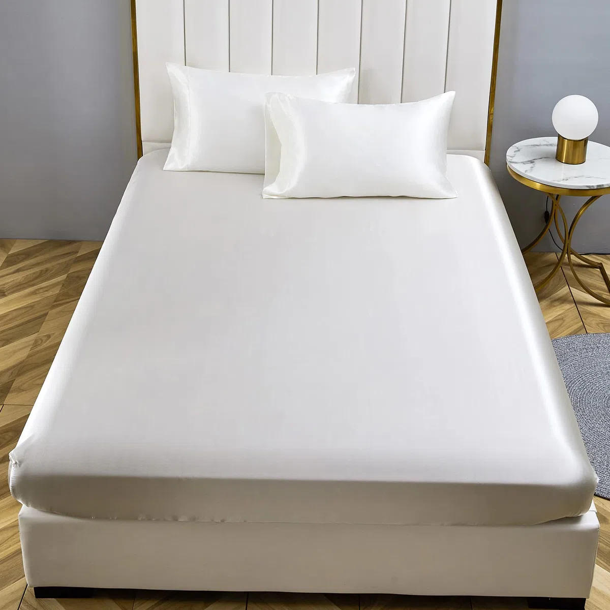 Jemiipee Completo Lenzuola Raso Singolo Tinta Unita 90x190x36 cm - Lenzuola Sotto con Angoli, Lenzuolo Sopra, 1 Federa - Biancheria da Letto Satin 3 Pezzi - Avorio