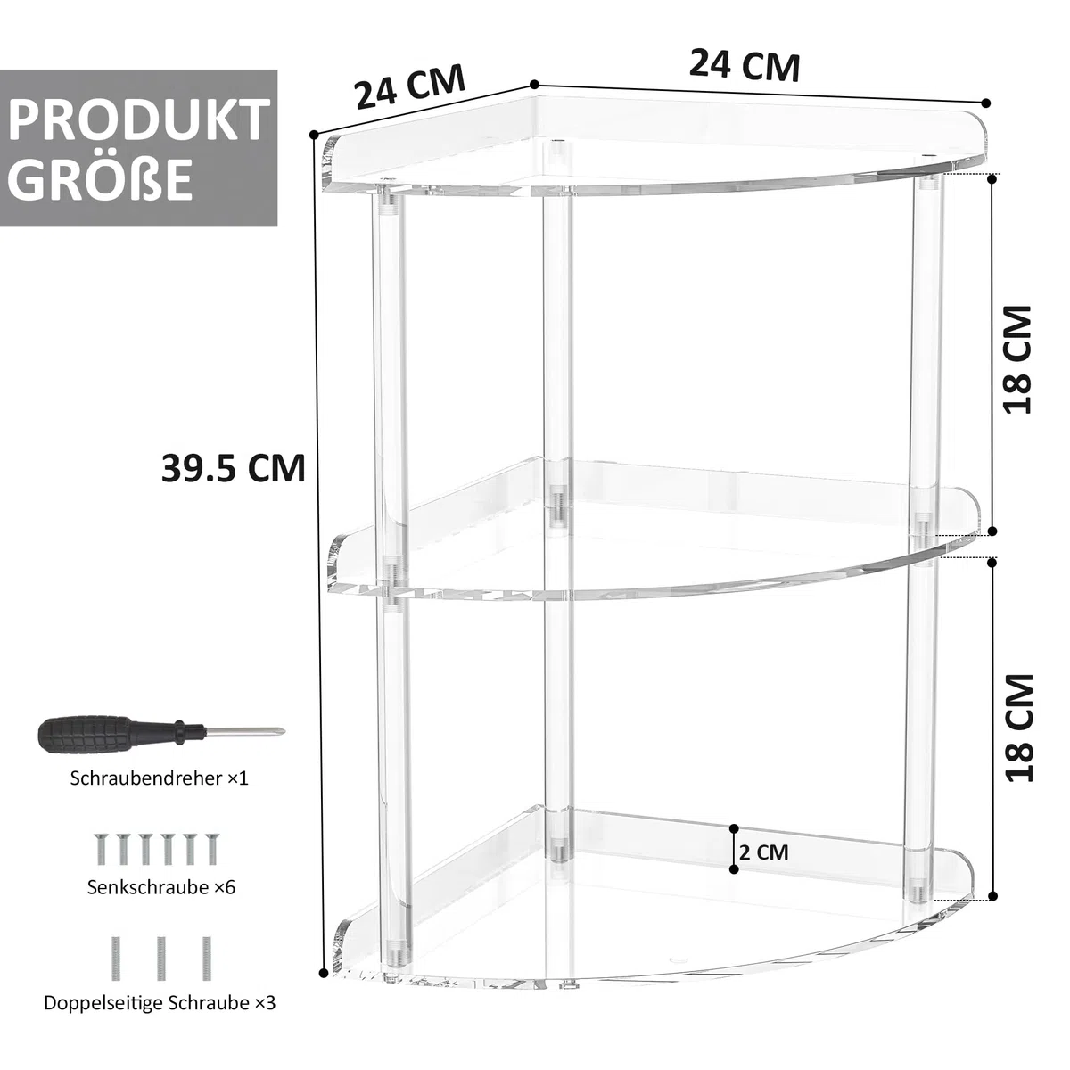 Sezanrpt Organizzatore Scaffale Angolare in Acrilico a 3 Ripiani per Contenimento 24 x 24 x 40 cm, Mensola Angolare Trasparente da Bancone per Bagno, Cucina, Camera da Letto, Ufficio, Studio