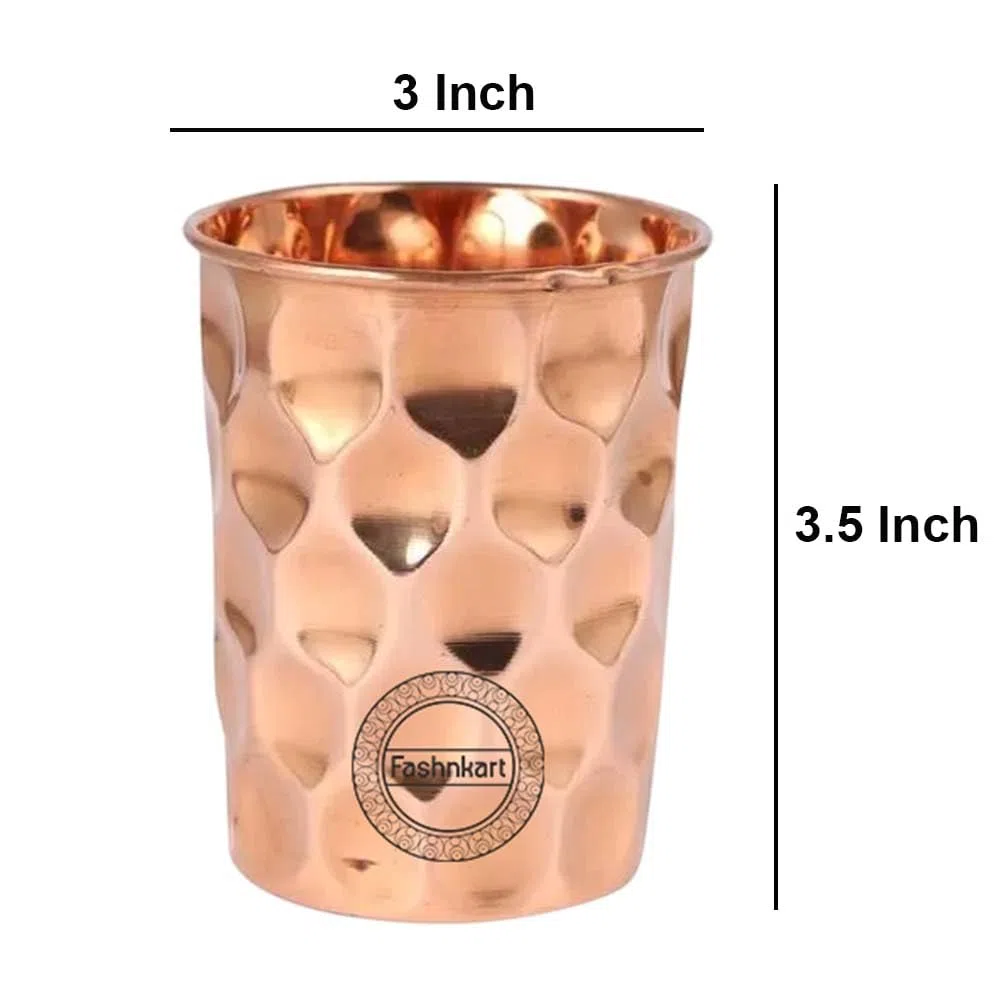 Bicchieri in rame puro Set di 6 bicchieri per acqua potabile Ayurveda Health Pure Tumblers Tazze in rame 10,14 Oz 300 Ml (diamante)