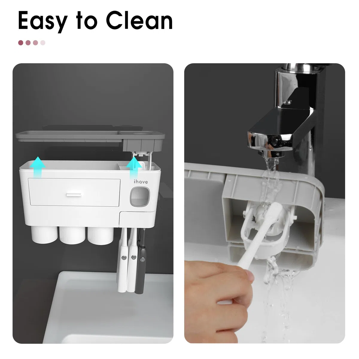 iHave Porta Spazzolino Elettrico da Muro con Dispenser Dentifricio e 3 Bicchieri – Design Bianco Classico per l'Arredo del Bagno, Organizer Bagno Tutto-in-Uno per Spazzolini e Accessori